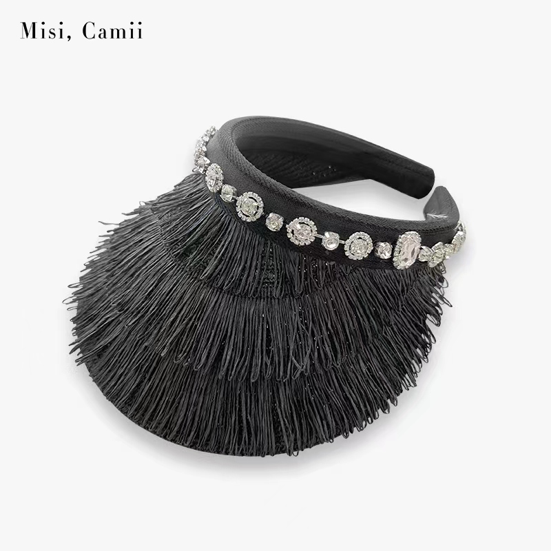 Misi,Camiii钻饰轻奢户外遮阳防晒时尚百搭无顶编织纯色女士帽子