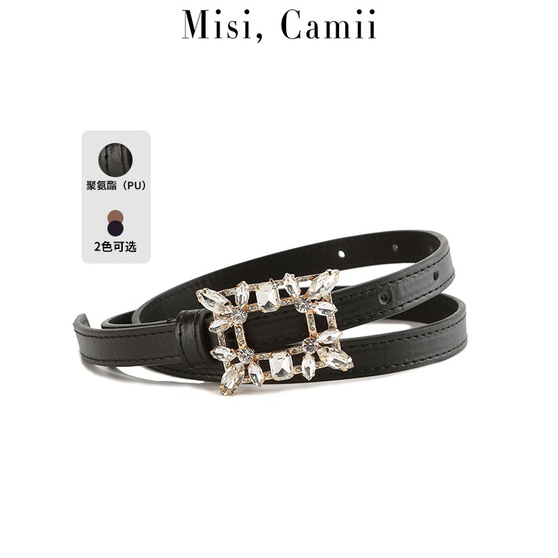 Misi,Camii春夏新品女士人造革配件饰轻奢钻扣细面宽松卡扣腰带