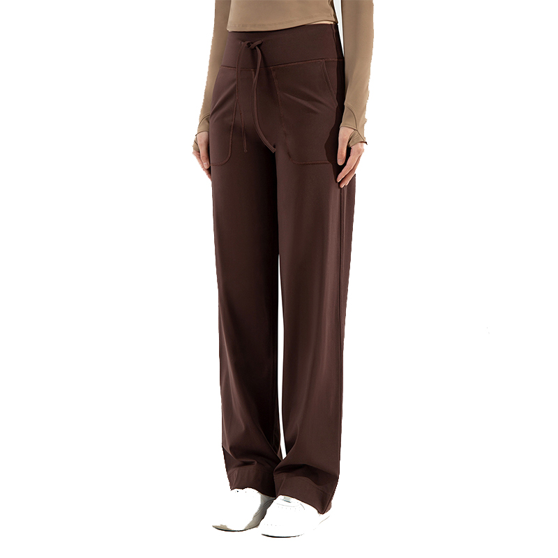 加绒运动直筒裤女抽绳加绒宽松阔腿裤高腰外穿瑜伽健身休闲垂感裤