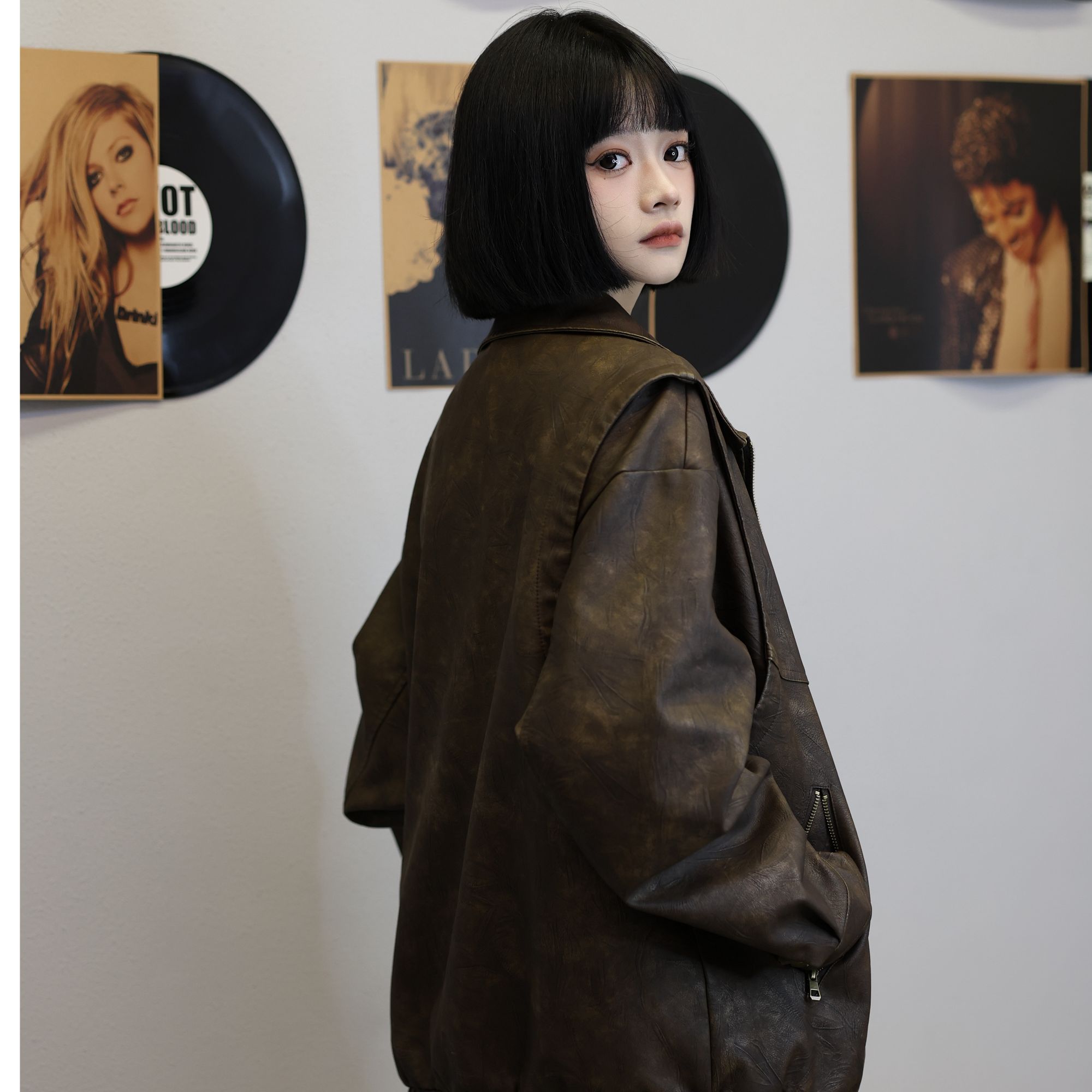 Dipu cool专利款美拉德复古蝙蝠衫黑色棕色中性风男女皮衣外套