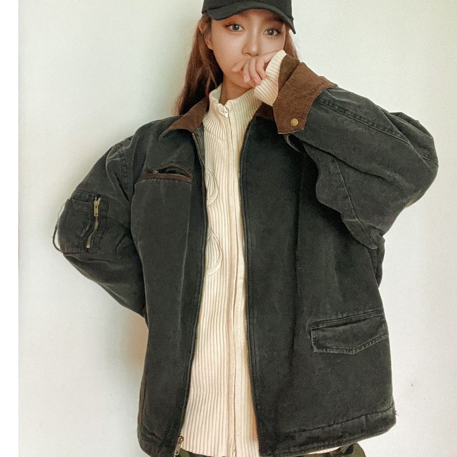 Dipu cool做旧底特律嘻哈风美式复古水洗宽松百搭小众水洗夹克ins