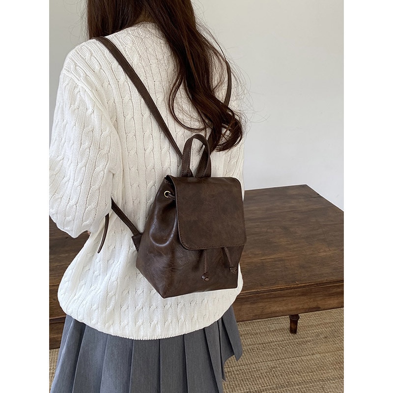 【胡桃夹子】春夏新款学生百搭双肩包流行韩版小巧复古棕色女士背包