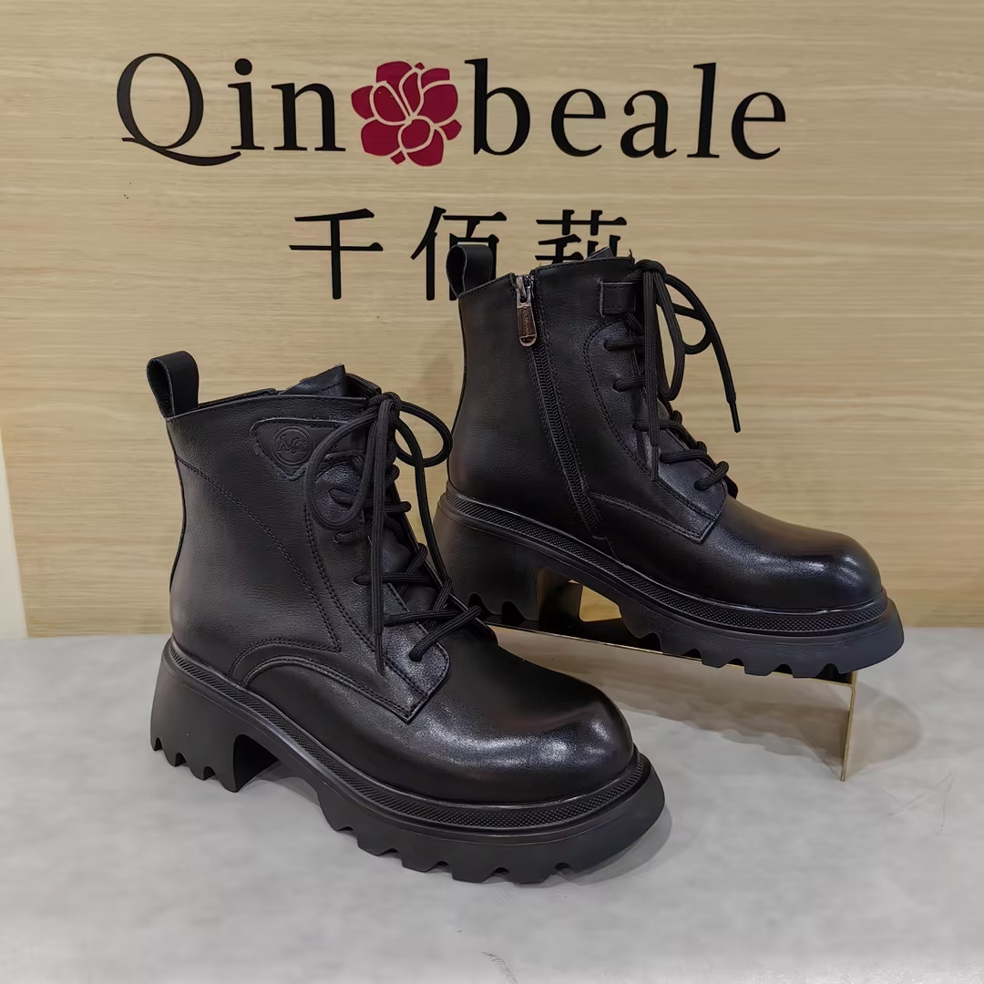 Qin&beale/千佰莉 超轻发泡底 厚底真皮 牛皮 马丁 大棉靴 D1407