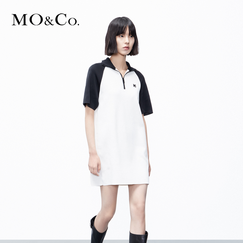 【赵老板专属】MOCO夏MC刺绣插肩袖短袖连衣裙学院风MBC3DRS018