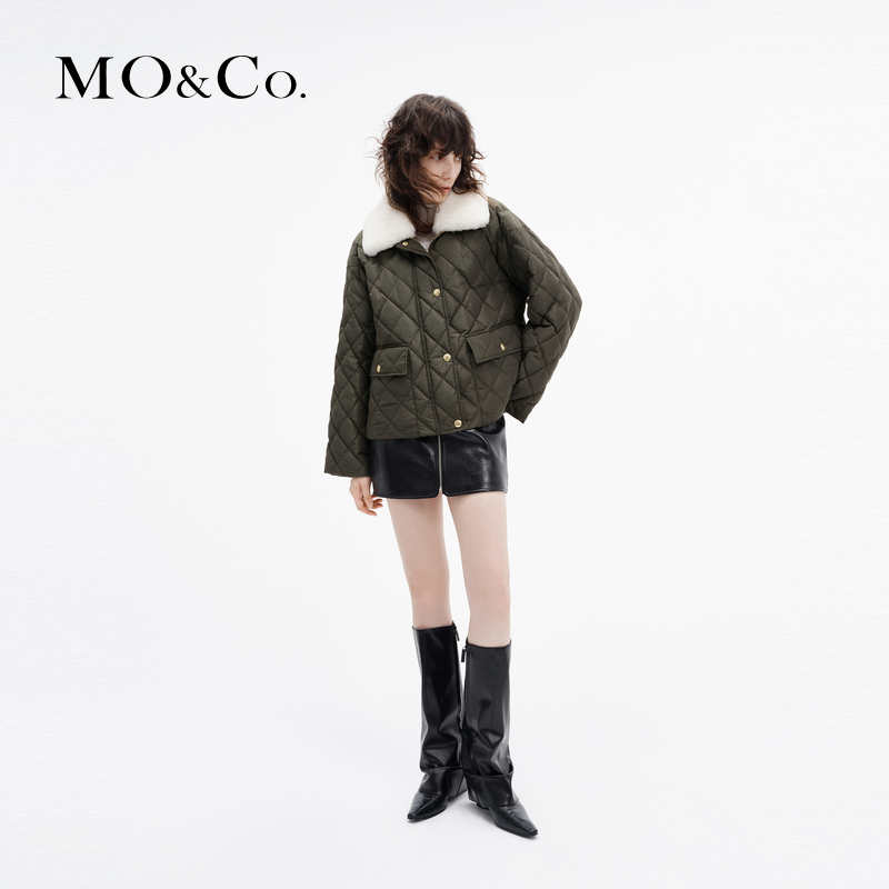 【90%鸭绒】MOCO冬防寒可拆卸毛领菱格纹H型羽绒服MBC4EINT16