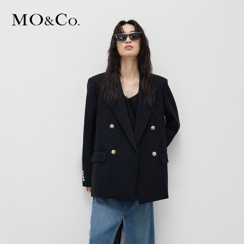 【赵老板专属】MOCO戗驳领垫肩廓形绵羊毛混纺西装外套MBD1BLAT06