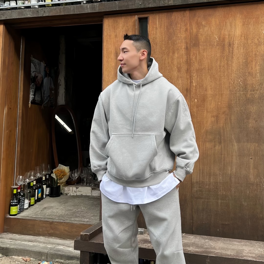 连帽卫衣男士秋冬加绒两件套美式oversize潮牌宽松休闲卫裤套装潮