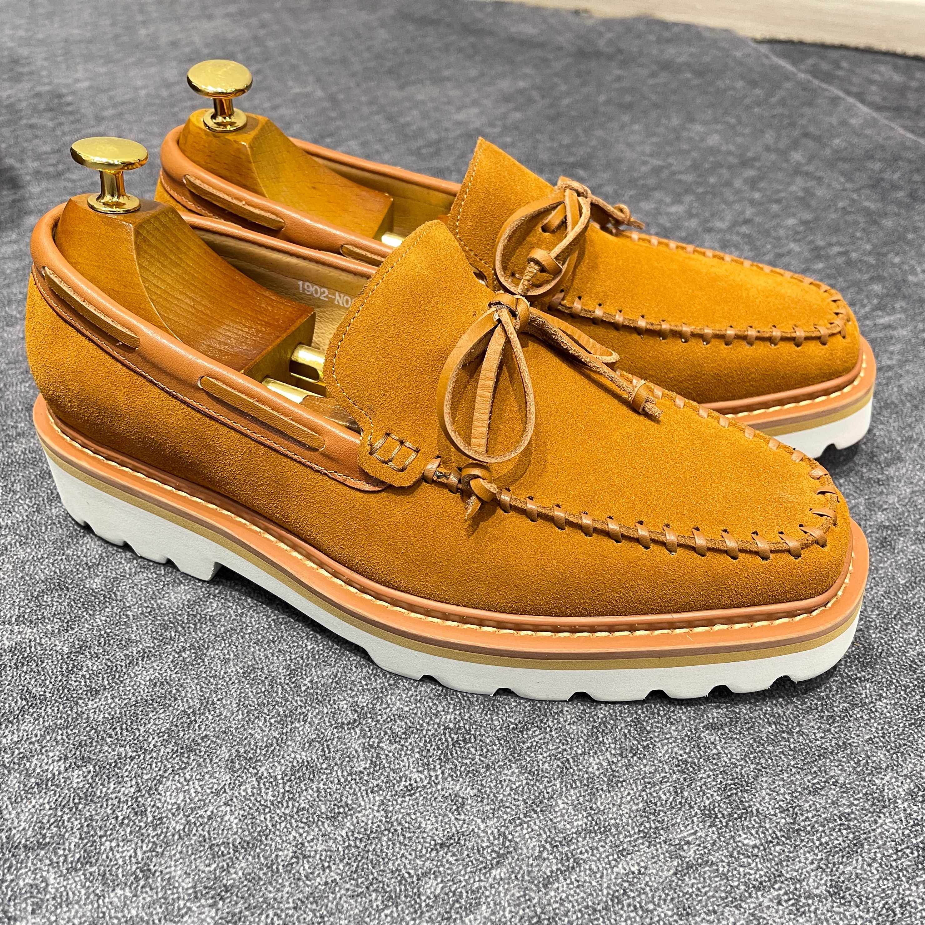 【西蒙曹】男士百搭商务休闲方头真皮翻毛皮厚底增高流苏乐福鞋皮鞋