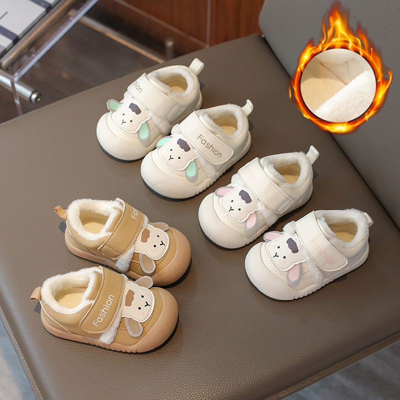 宝宝加绒学步鞋0-1-3岁冬季新款婴幼儿皮面防滑婴儿二棉机能鞋