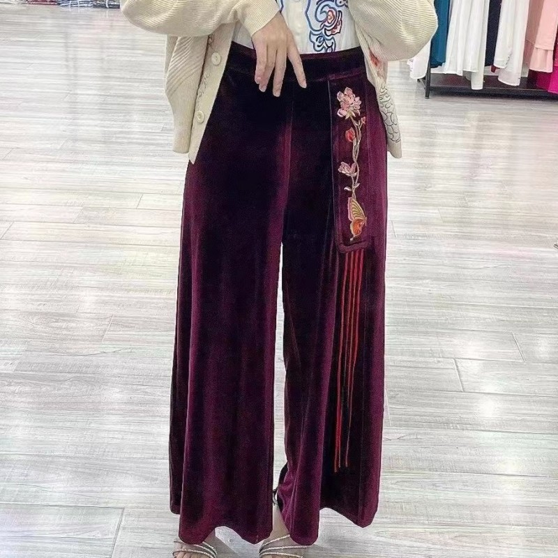 8135金丝绒阔腿裤气质女装
