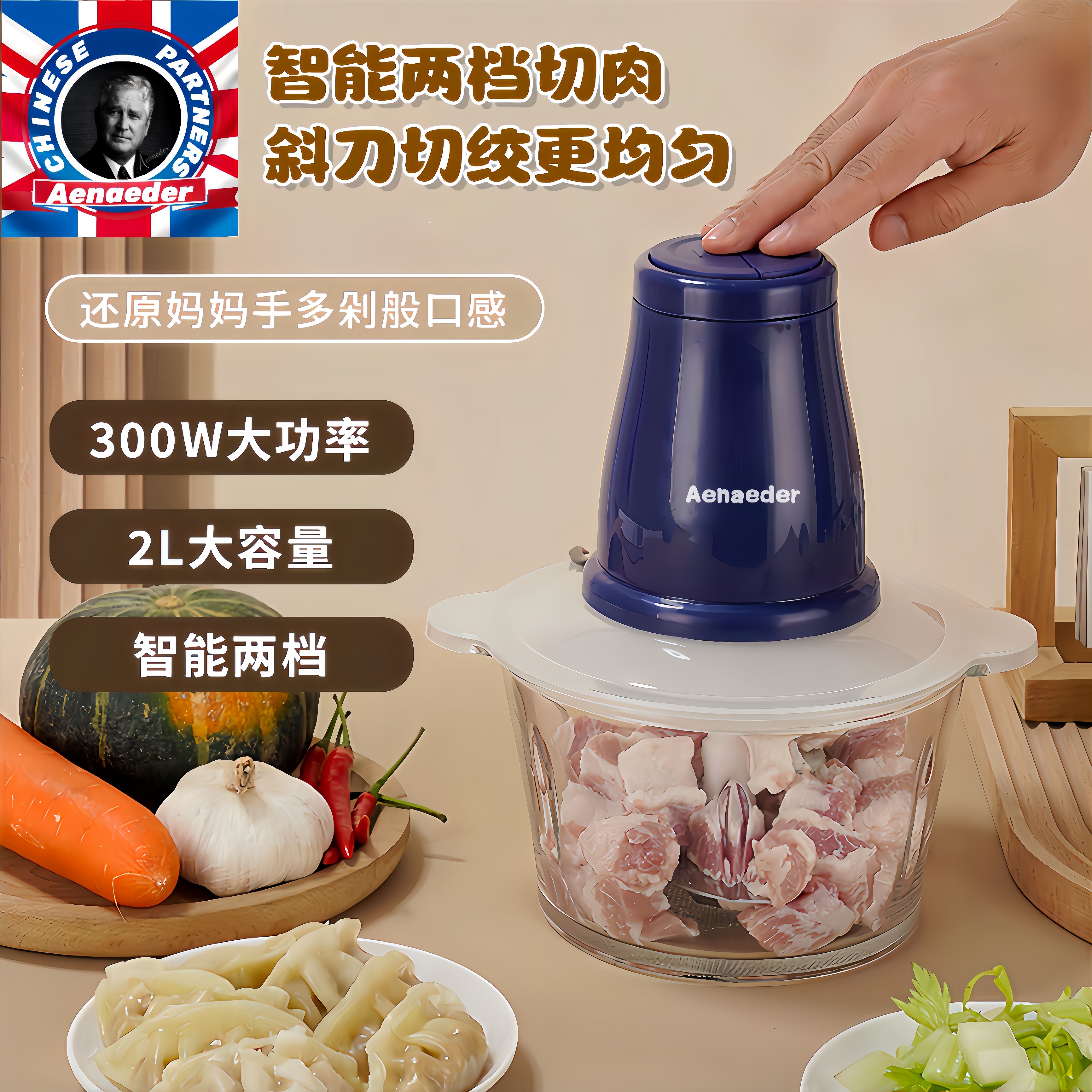 【Aenaeder】2L多功能料理机绞肉机大容量全自动细腻神器降噪蒜泥机