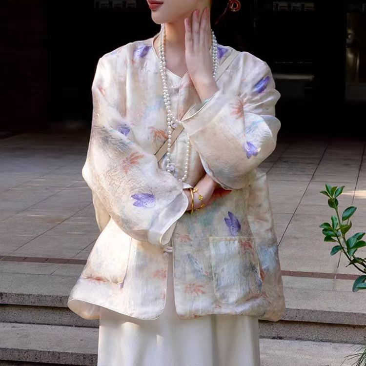 新中式国风盘扣防晒短外套女夏季高端气质水墨晕染蝴蝶薄开衫上衣