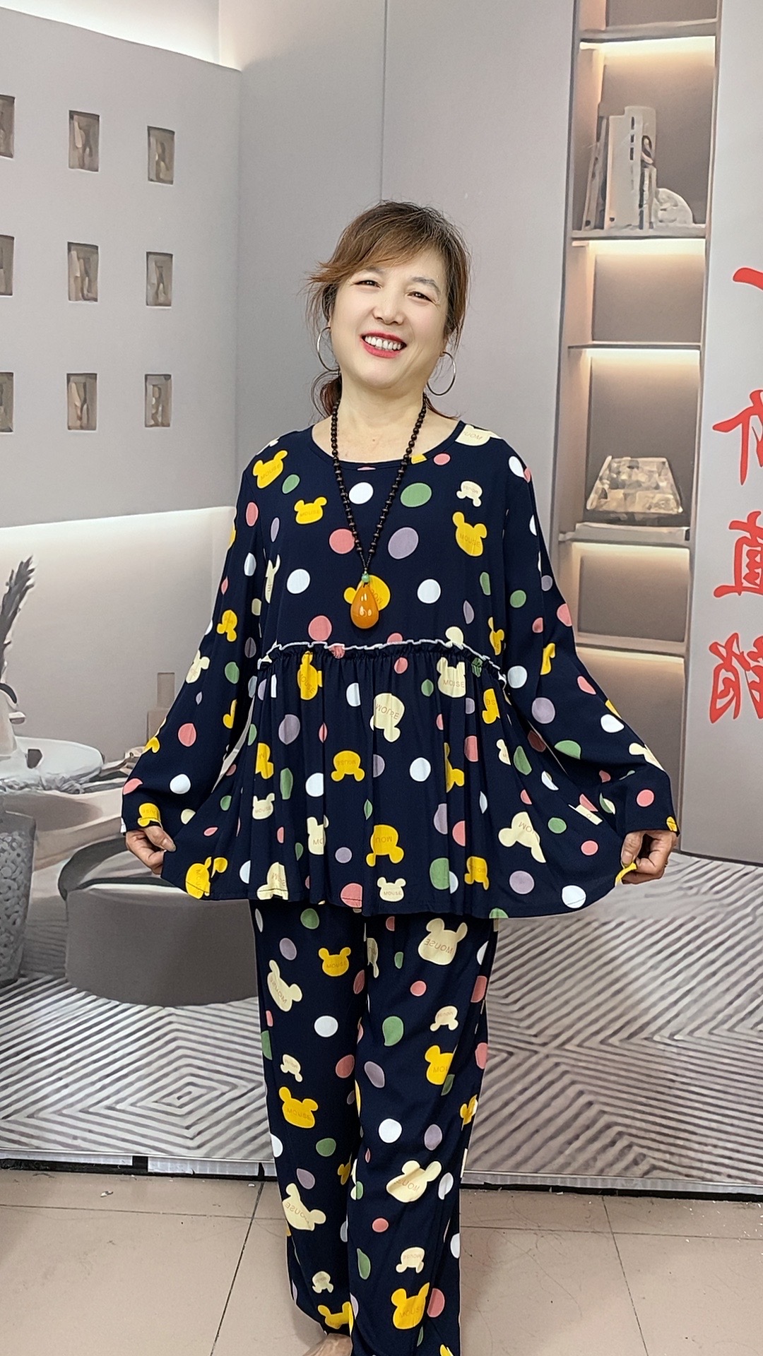 2610#长袖长裤韩版裙摆时尚宽松棉绸套装