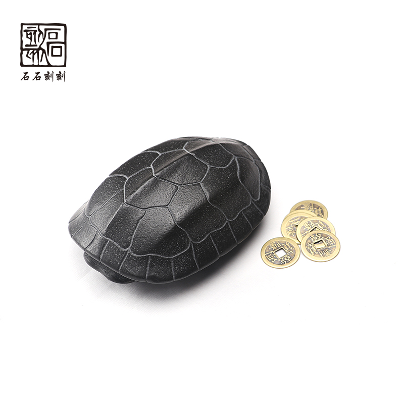 石石刻刻乌金石茶宠精品摆件可养仿真金钱龟摇卦石头文玩摆件