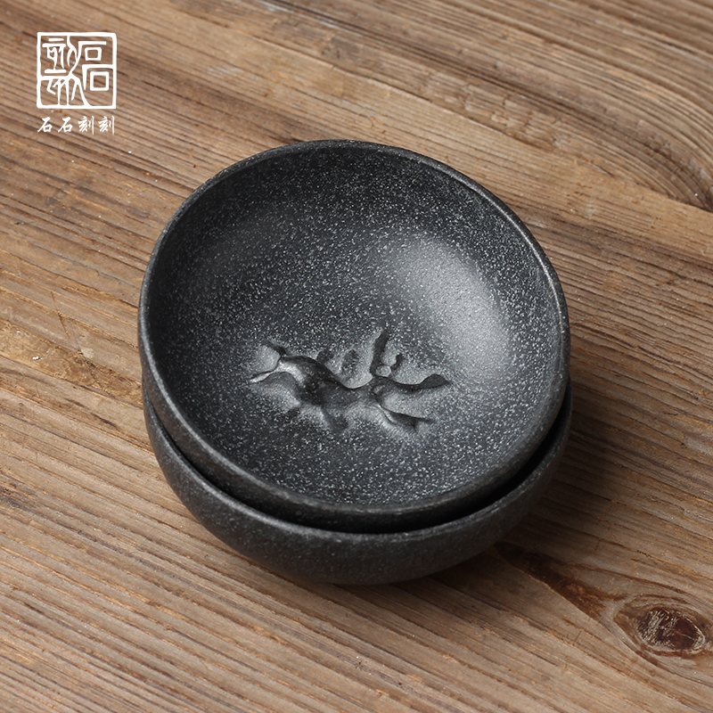 石石刻刻创意天然乌金石头茶杯子品茗杯主人杯功夫茶具茶碗单杯