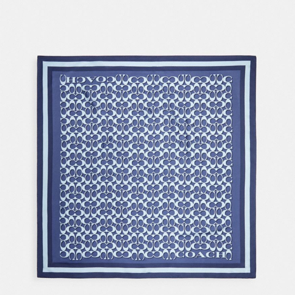 【奕心奕意】COACH/蔻驰奥莱 经典标志印花方围巾蓝色