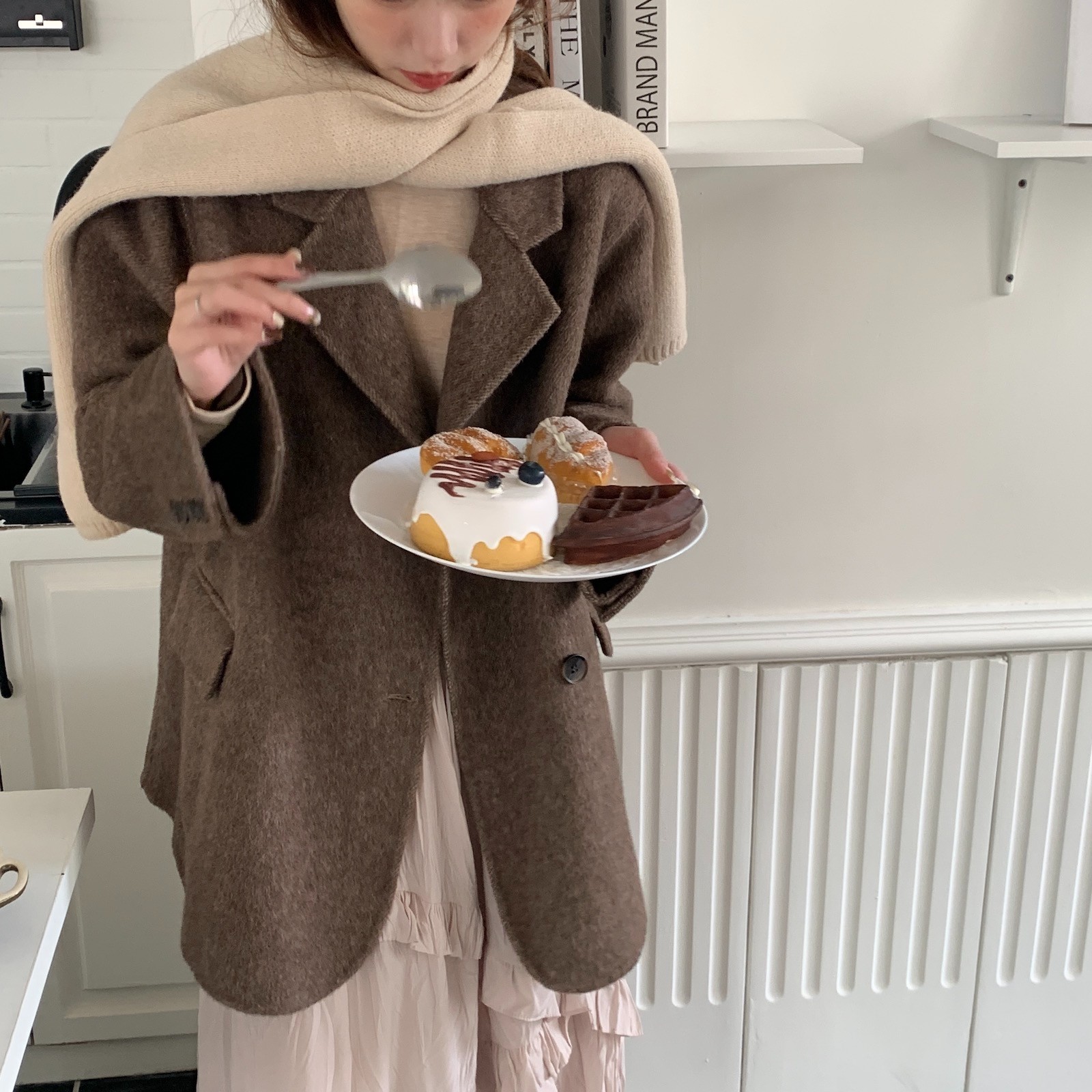 SourceWithU 绝美混棕色! 博主款80羊毛质感双面尼西装时尚外套