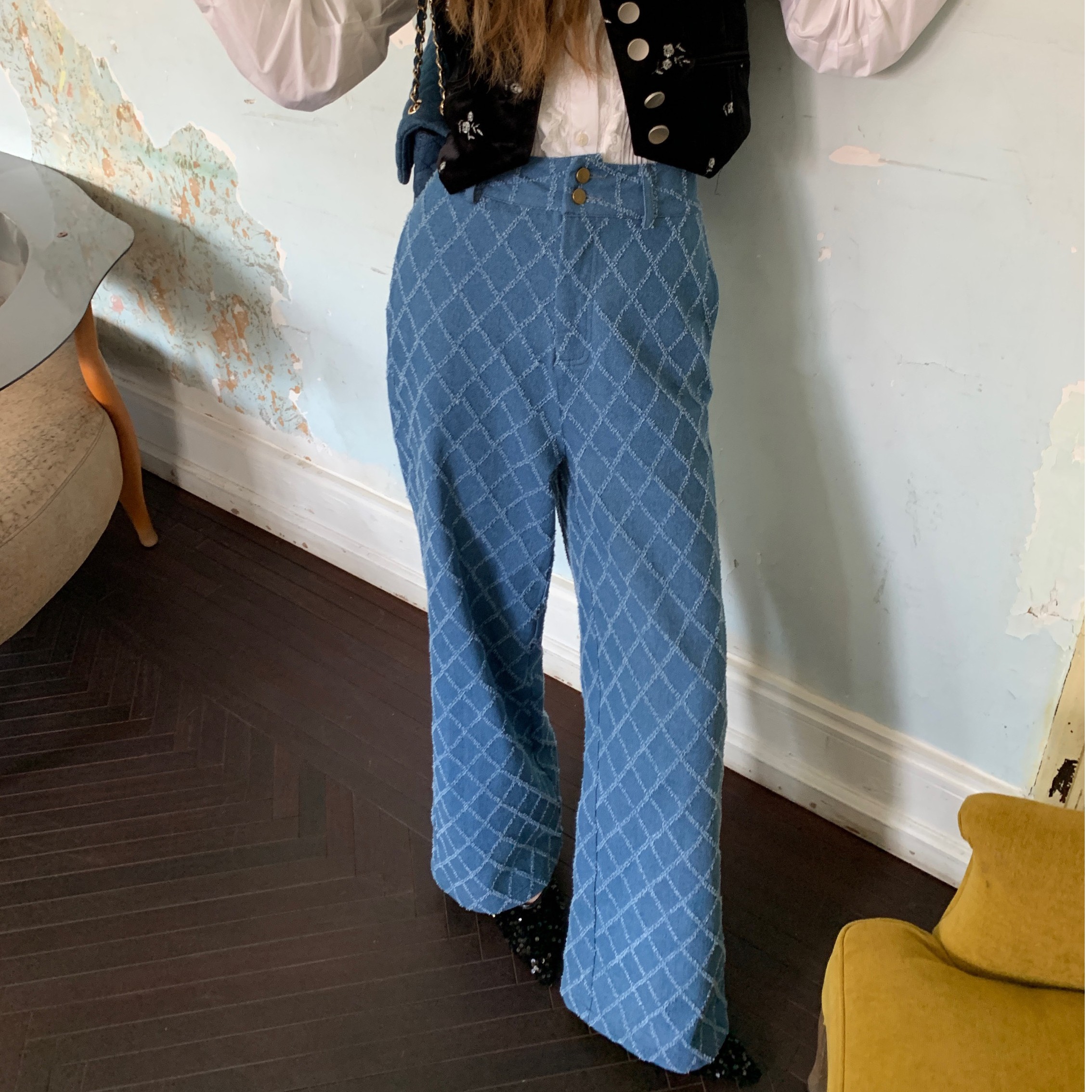 SourceWithU 8.23 摩纳哥街头 经典小香菱格随性直筒牛仔裤