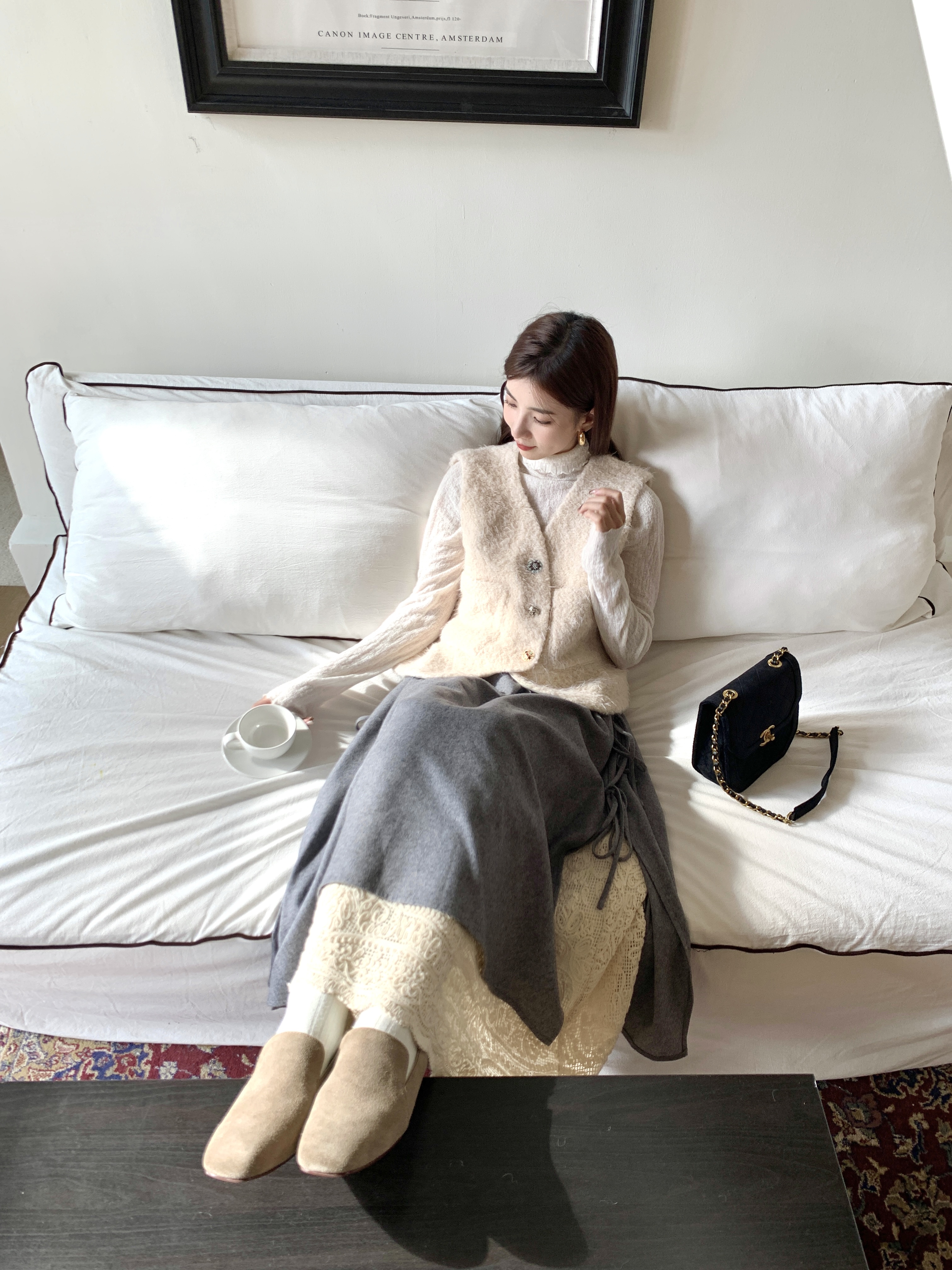 SourceWithU. 奶烤年糕 50羊毛软糯复古马甲定制纽扣加厚保暖外套