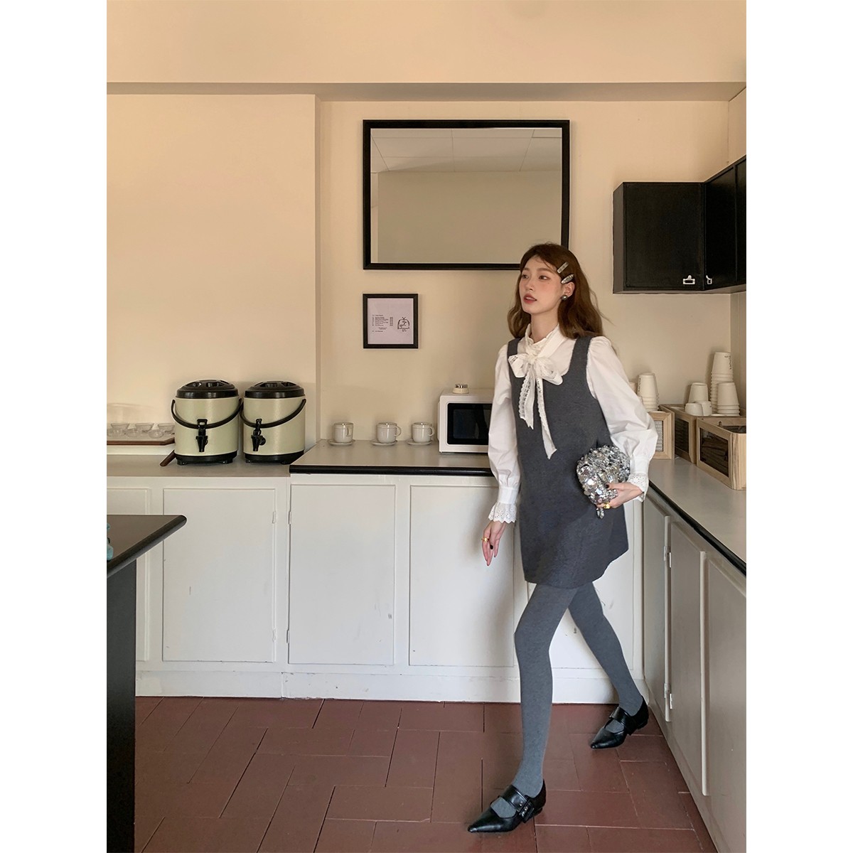 SourceWithU 冬日精灵 高级灰色毛呢背心裙宽松无袖连衣裙