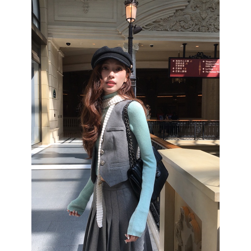 SourceWithU 10.26 伦敦钟楼 2色50羊毛马甲短裤百褶裙韩系秋冬