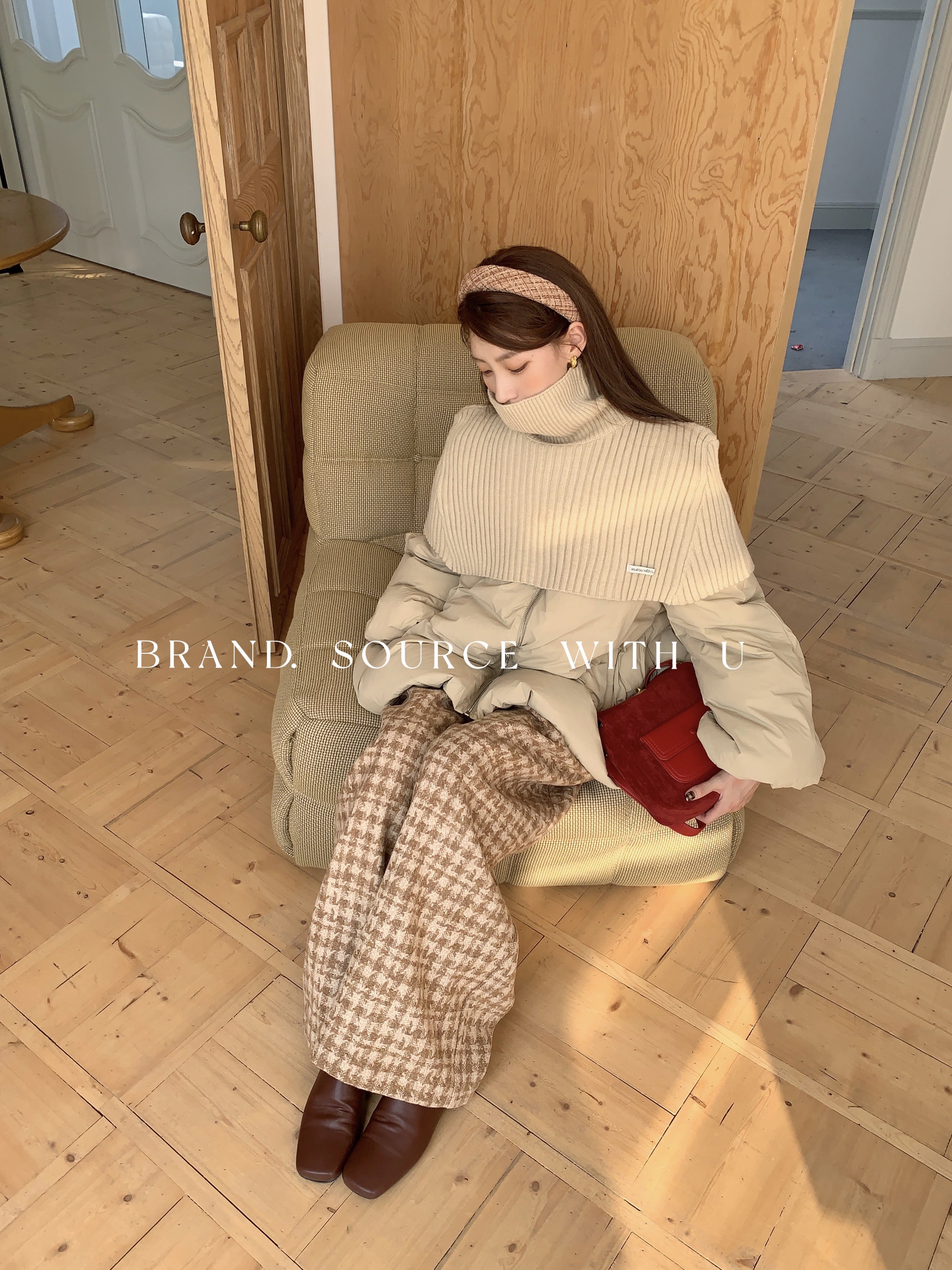 SourceWithU 11.10 咖啡千鸟格 精致粗花呢阔腿休闲裤