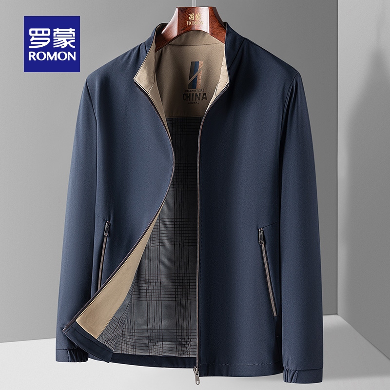罗蒙男士商务休闲干部装立领夹克2024秋季新款简约舒适易打理外套