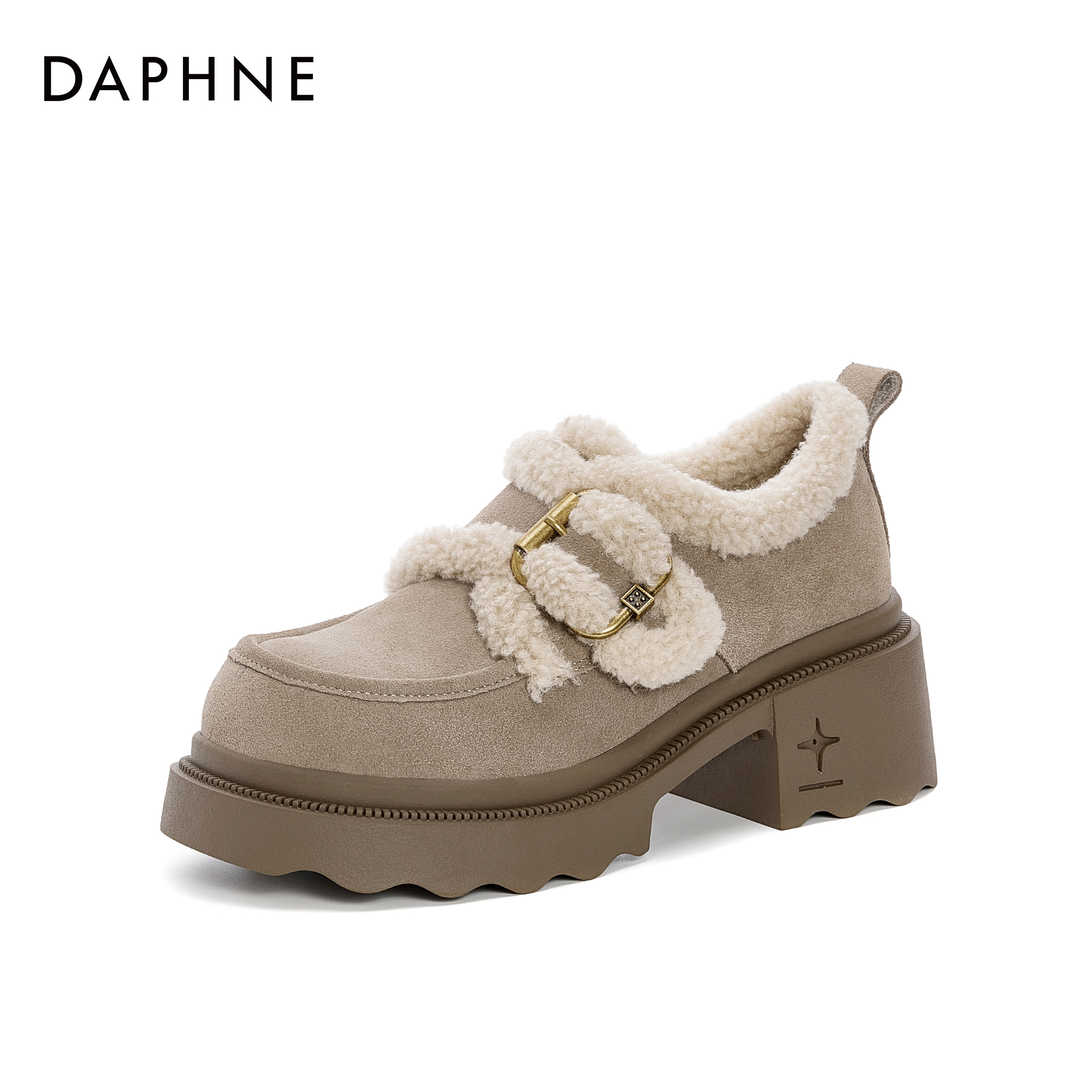 达芙妮2025秋冬季时尚百搭复古防滑厚底加绒英伦风圆头厚底乐福鞋