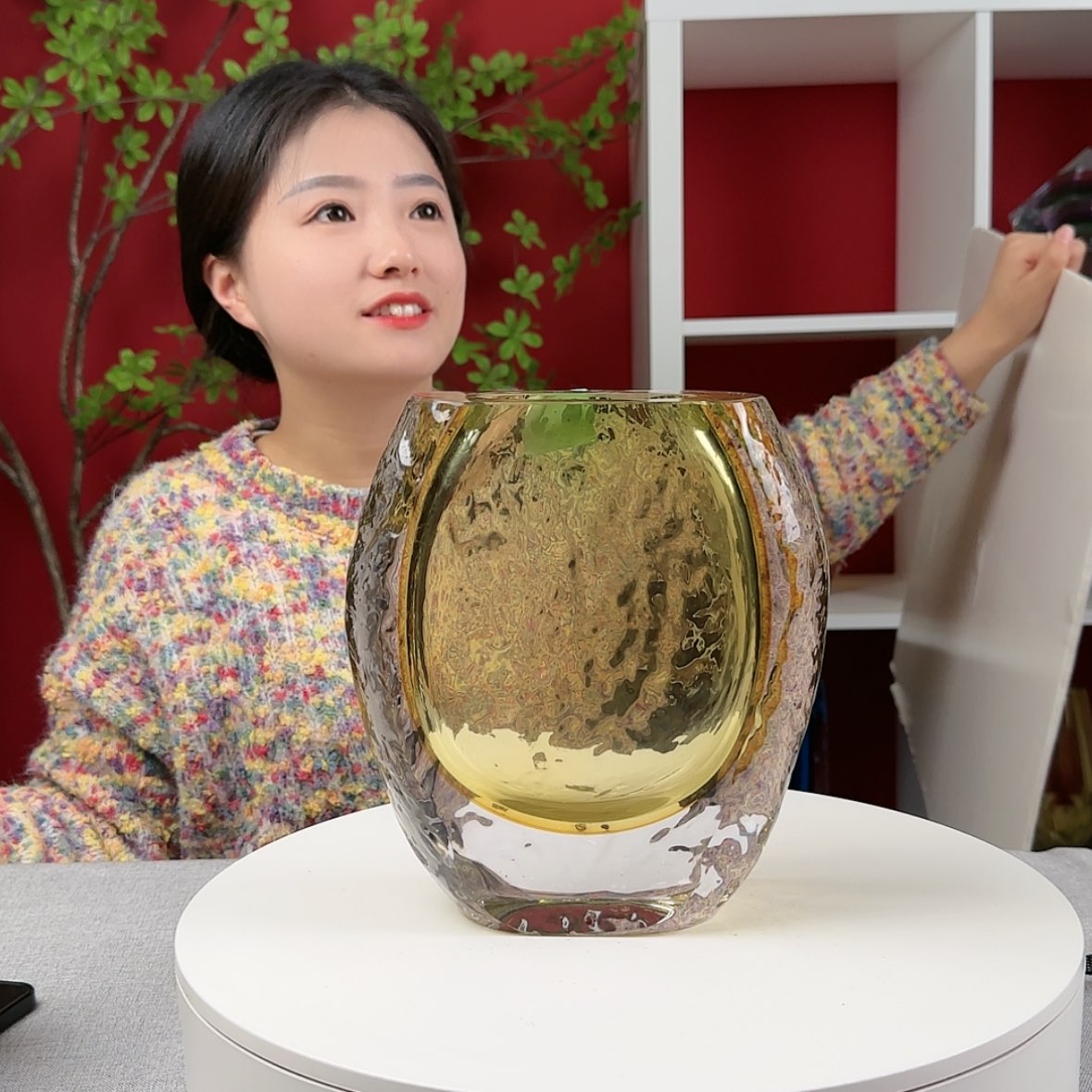 【闪购商品】玻璃茶宠大*猫琉璃花瓶