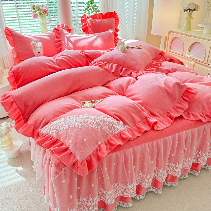 加厚裙四件套公主风网红冬天床上四件套加绒加厚牛奶绒女孩子