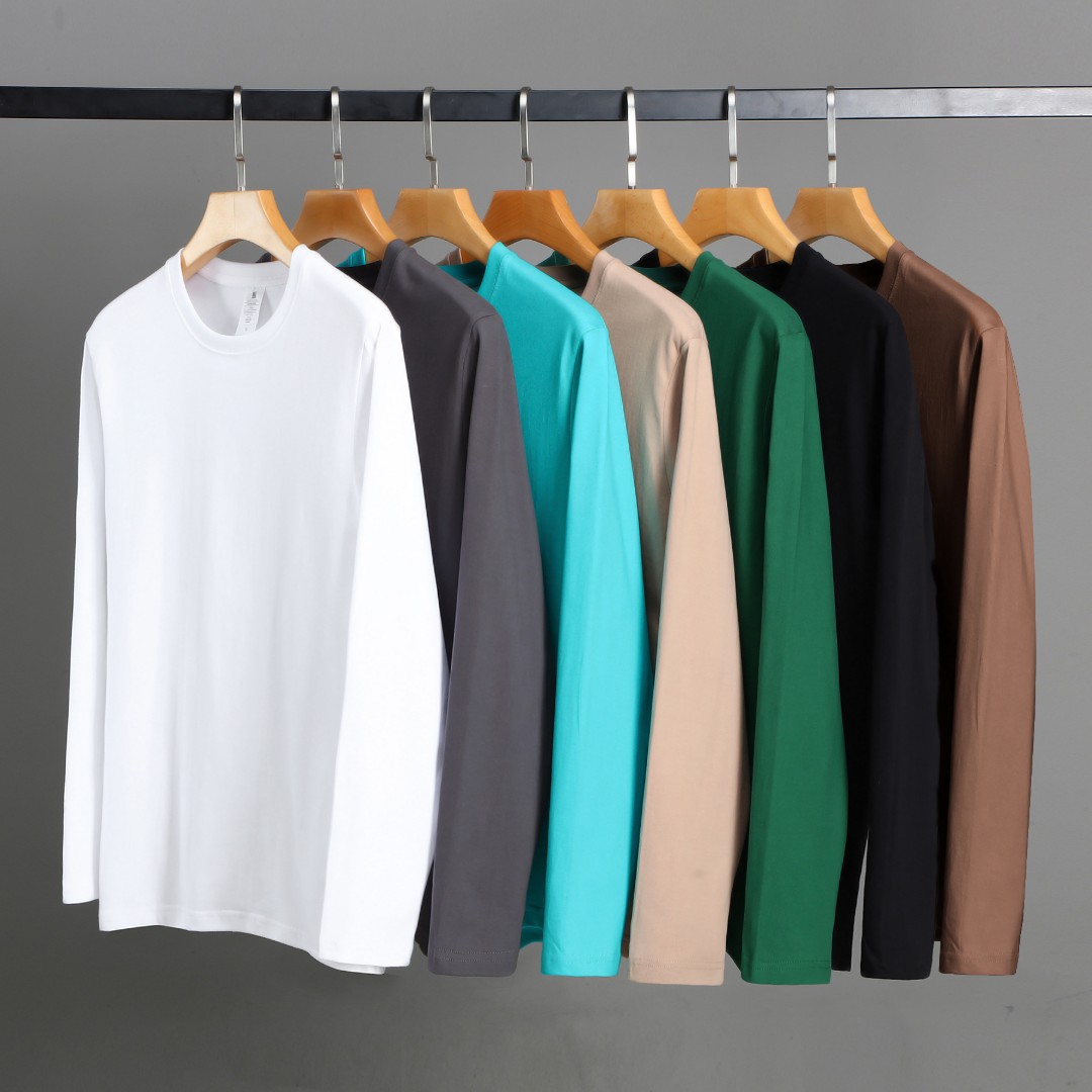 克重磅纯棉长袖T恤衫男女同款美式休闲纯色打底衫直筒显瘦春秋款
