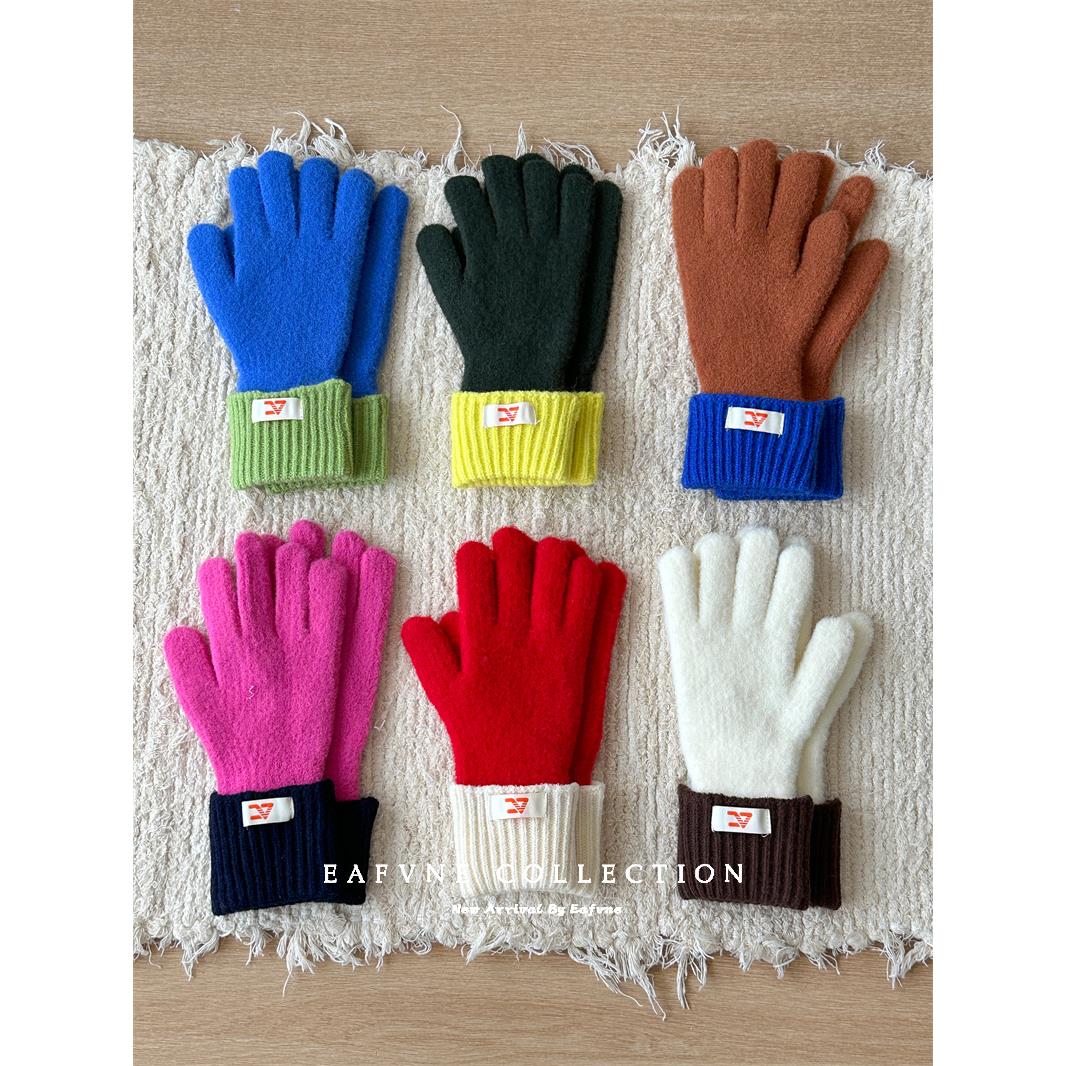 多巴胺配色情侣针织毛线分指手套秋冬保暖露指可触屏防寒韩版学生