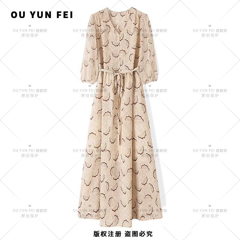 【白月光】优雅宽松显瘦遮肉气质高定收腰设计师女士连衣裙F1189