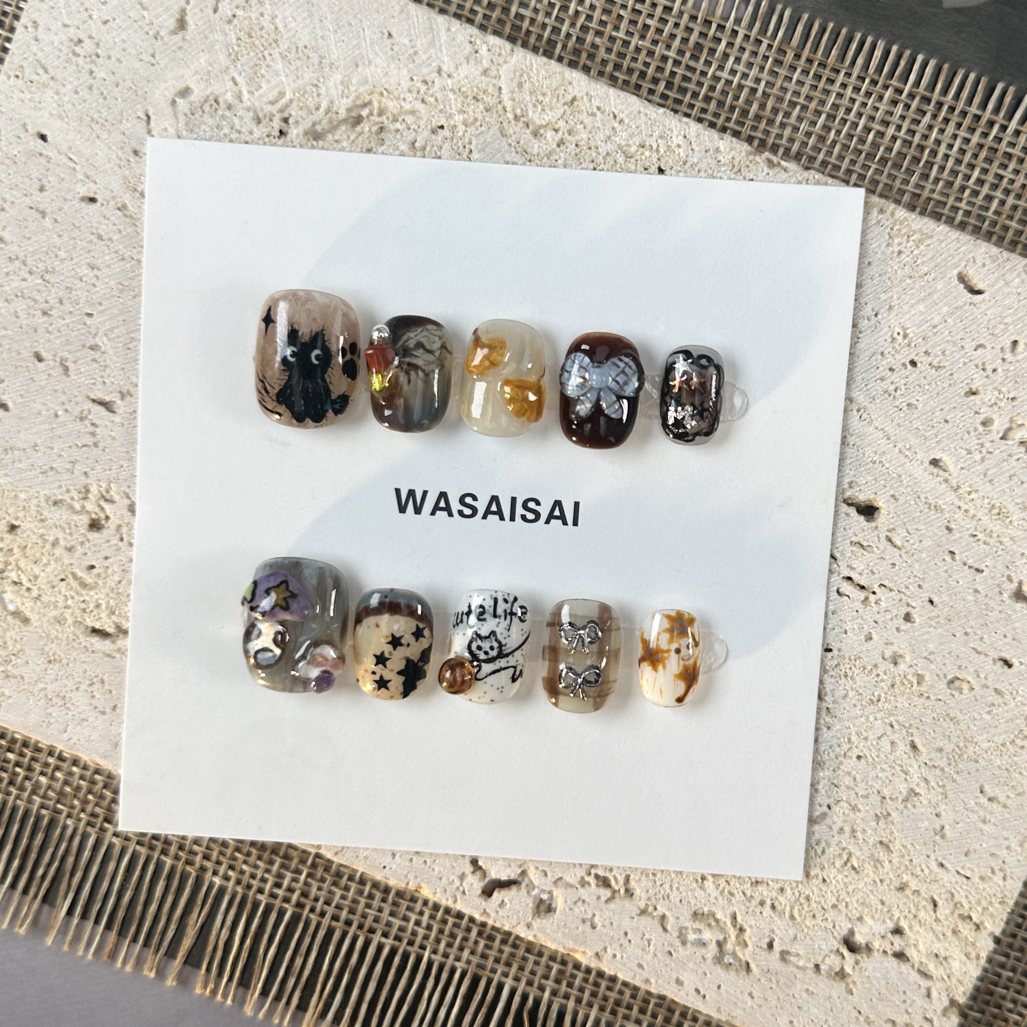 【暗影猫咪】现货哇噻噻轻奢纯手工美甲高级气质定制穿戴甲显白