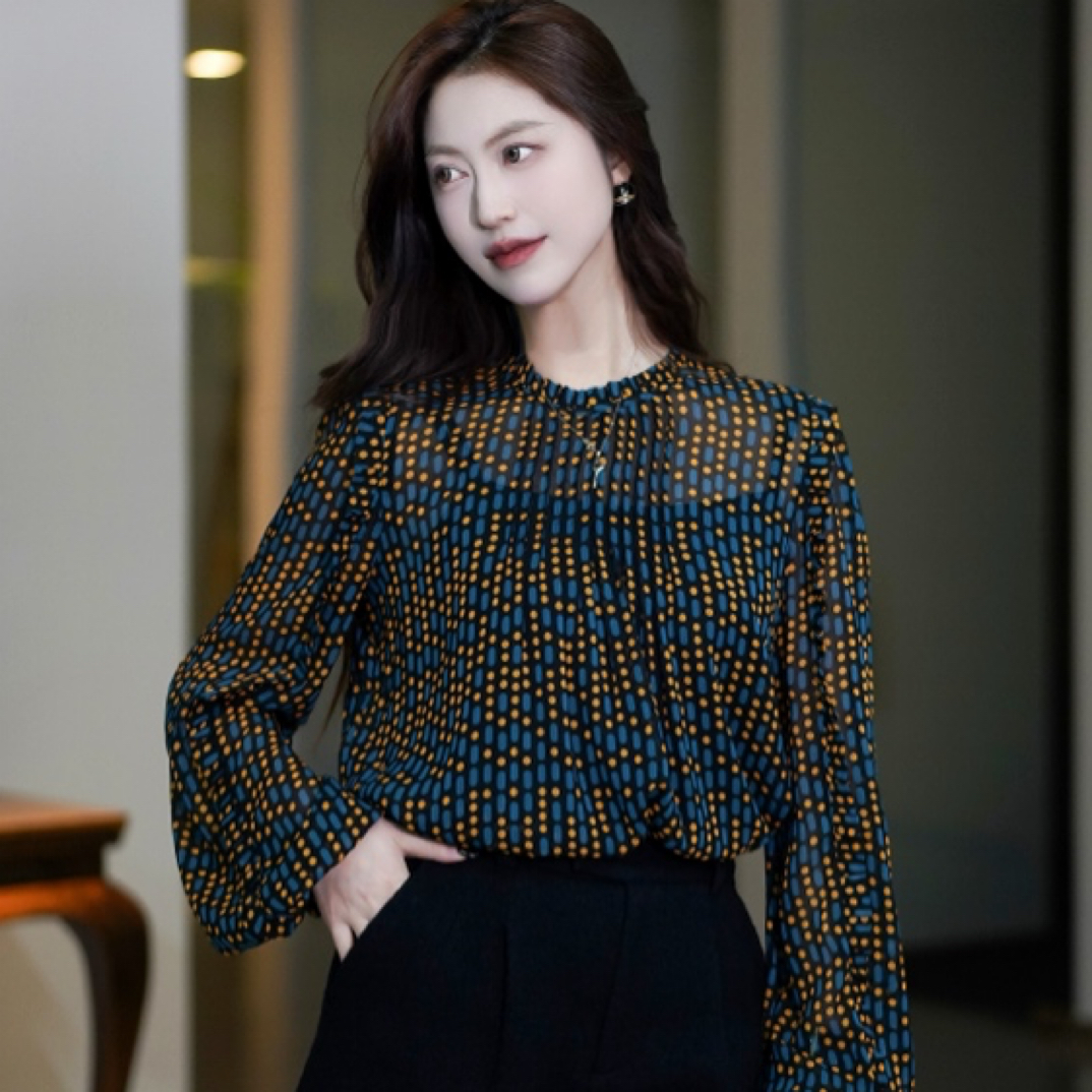 GIRDEAR/哥弟新款时尚精致优雅气质复古小系带两件套衬衣/1301039