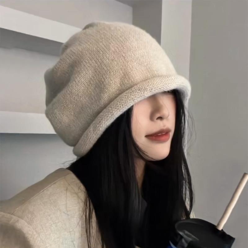 显脸小堆堆帽秋冬女2023网红新款毛线帽韩版时尚百搭抽绳款冷帽潮