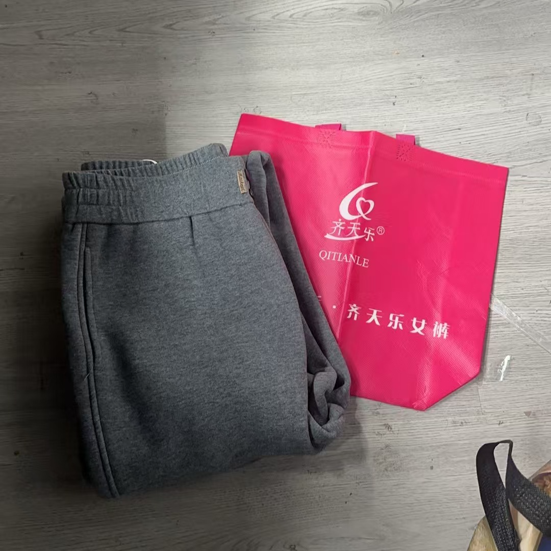 齐天乐灰色卫裤女裤加绒D21501