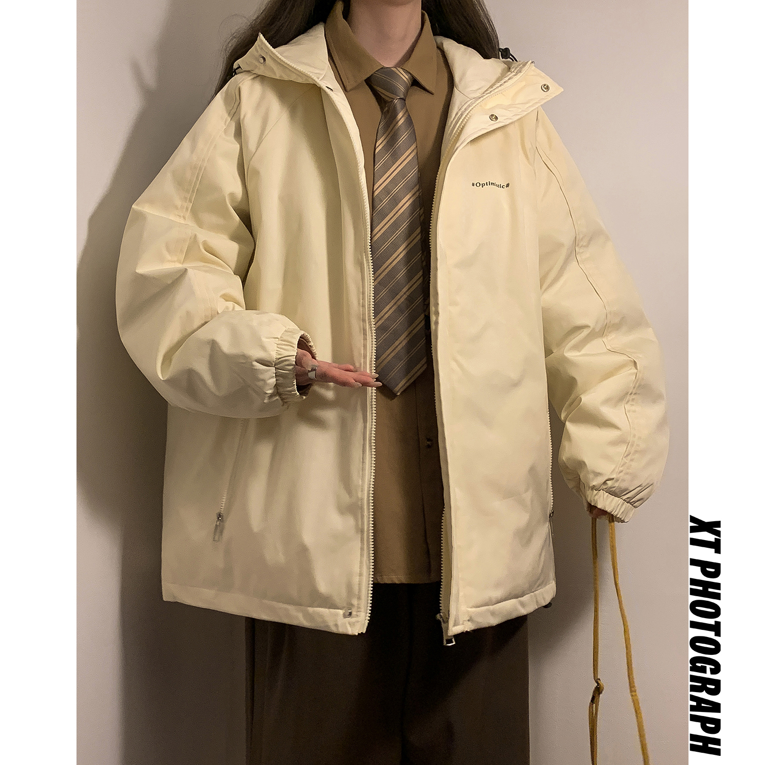 情侣棉服外套女冬季新款户外防风冲锋衣感百搭连帽宽松加厚棉衣潮