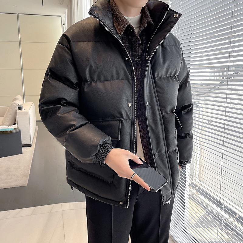 高端棉衣男秋冬季2023新款加厚保暖潮牌纯色棉服休闲宽松皮衣外套