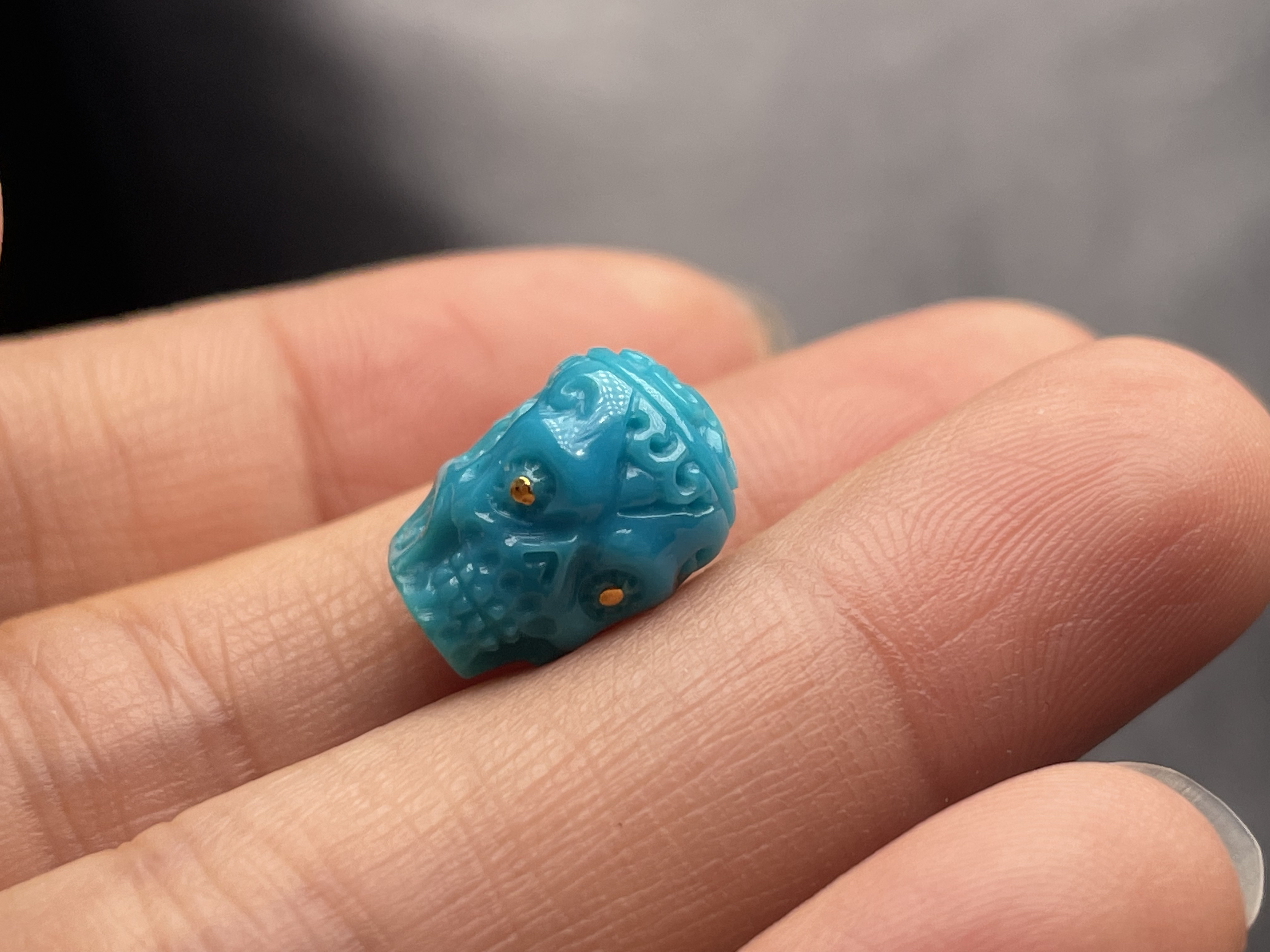 原矿绿松石高瓷玉化骷髅 尺寸11x12mm 克重1.72g 