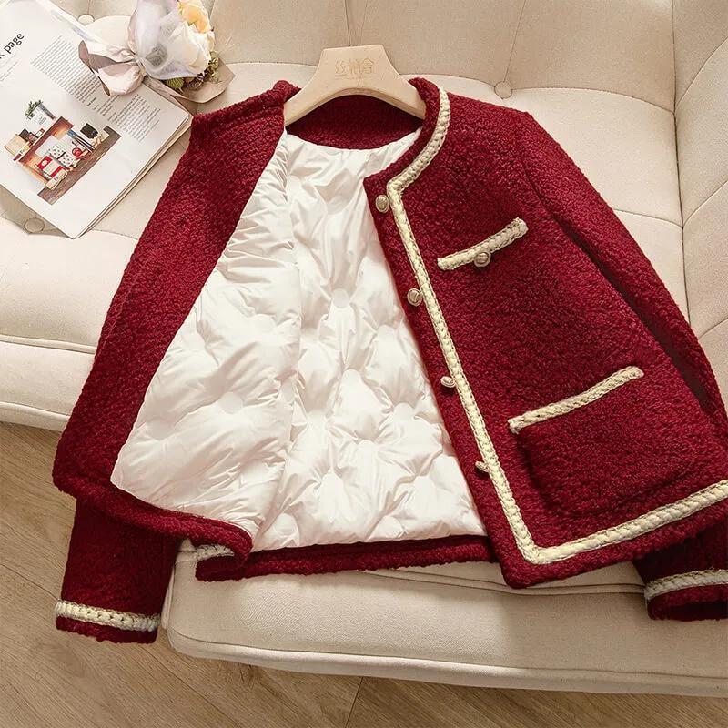 2023秋冬季新款红色小香风短外套女法式时尚气质百搭上衣保暖洋气