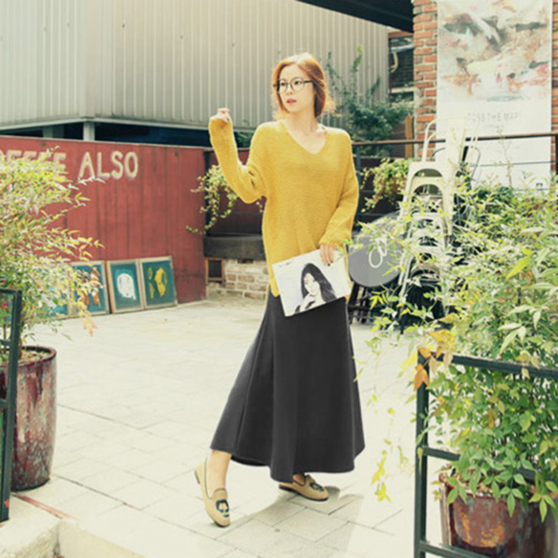 半秋。韩版女装宽松V领毛衣大码森女针织衫长袖显瘦中长打底衫