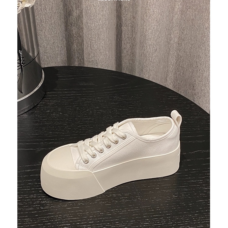 啄木鸟厚底5cm帆布鞋女2024夏季新款百搭休闲学生板鞋松糕小白鞋