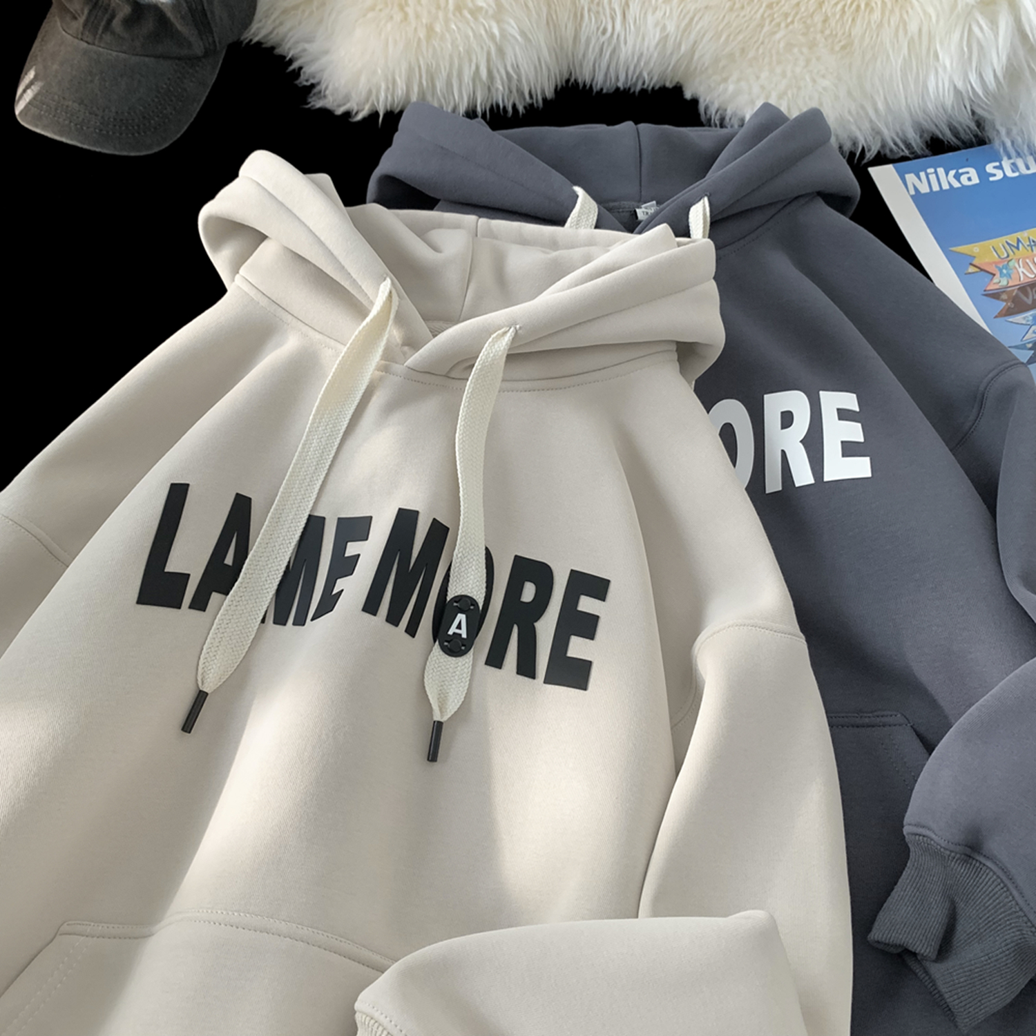 2025秋季大码休闲美式潮牌重磅连帽卫衣男生百搭宽松青年港风上衣