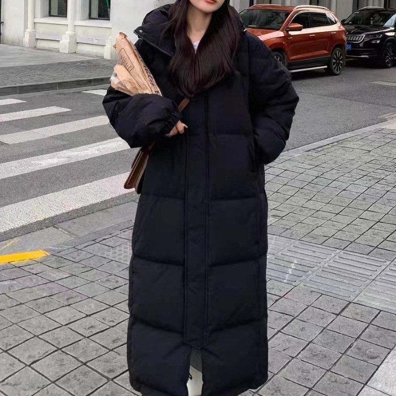 2024新款羽绒服中戏长款男女同款白鸭绒时尚简约连帽冬季保暖外套