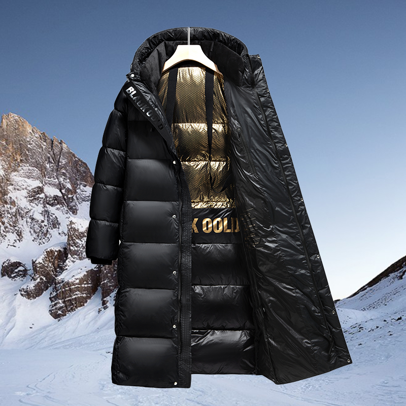 YAYA鸭鸭2024白鸭绒黑金羽绒服中长款加厚户外男装连帽新款冬季高