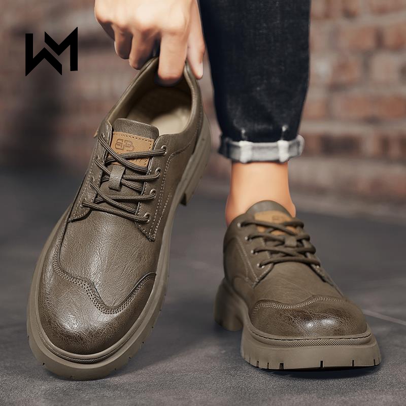 WANMENG马丁靴男低帮2023秋季新款英伦男鞋百搭休闲皮鞋男士鞋子
