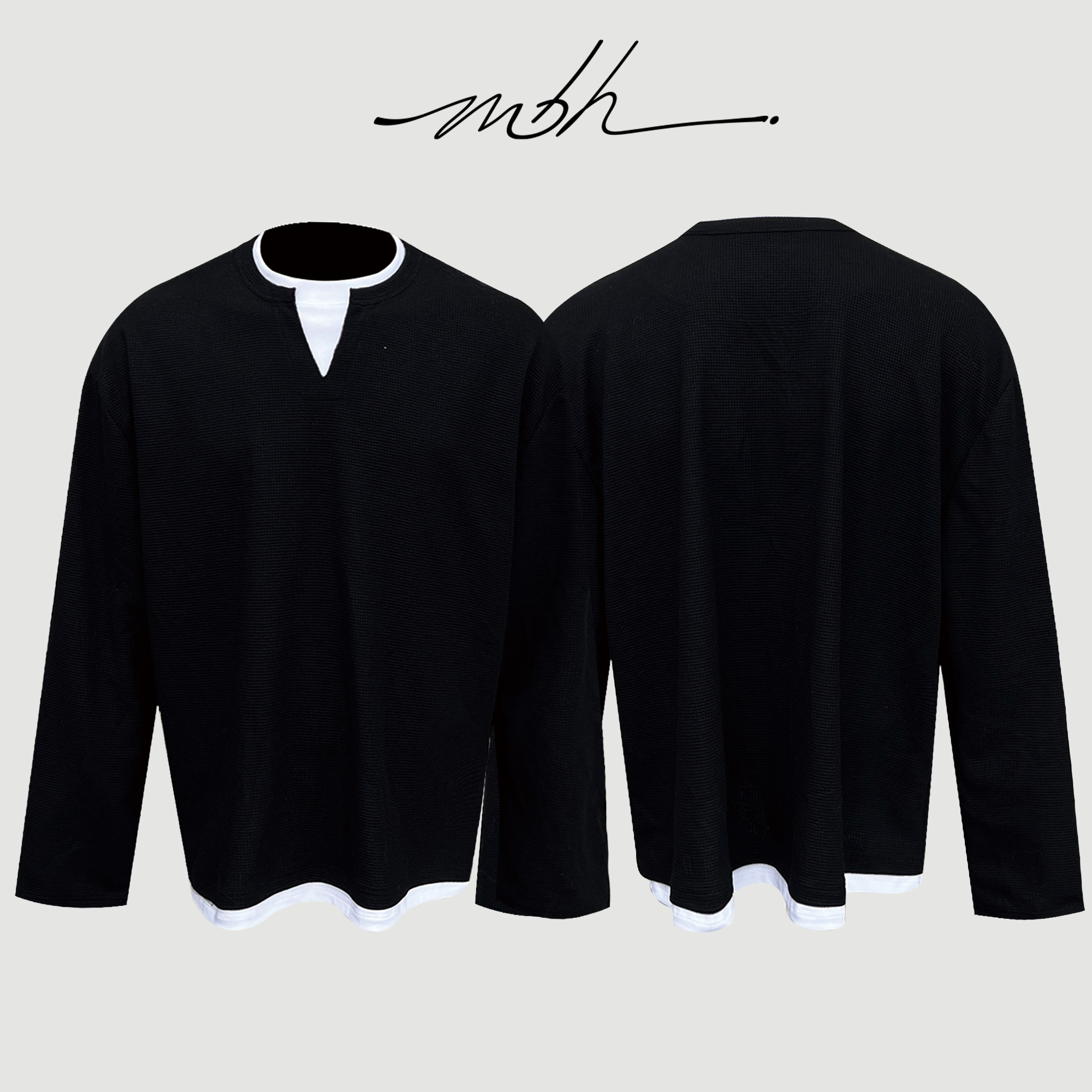 MBH | FOLD LONG SLEEVES华夫格叠穿假两件长袖T恤男女慵懒上衣