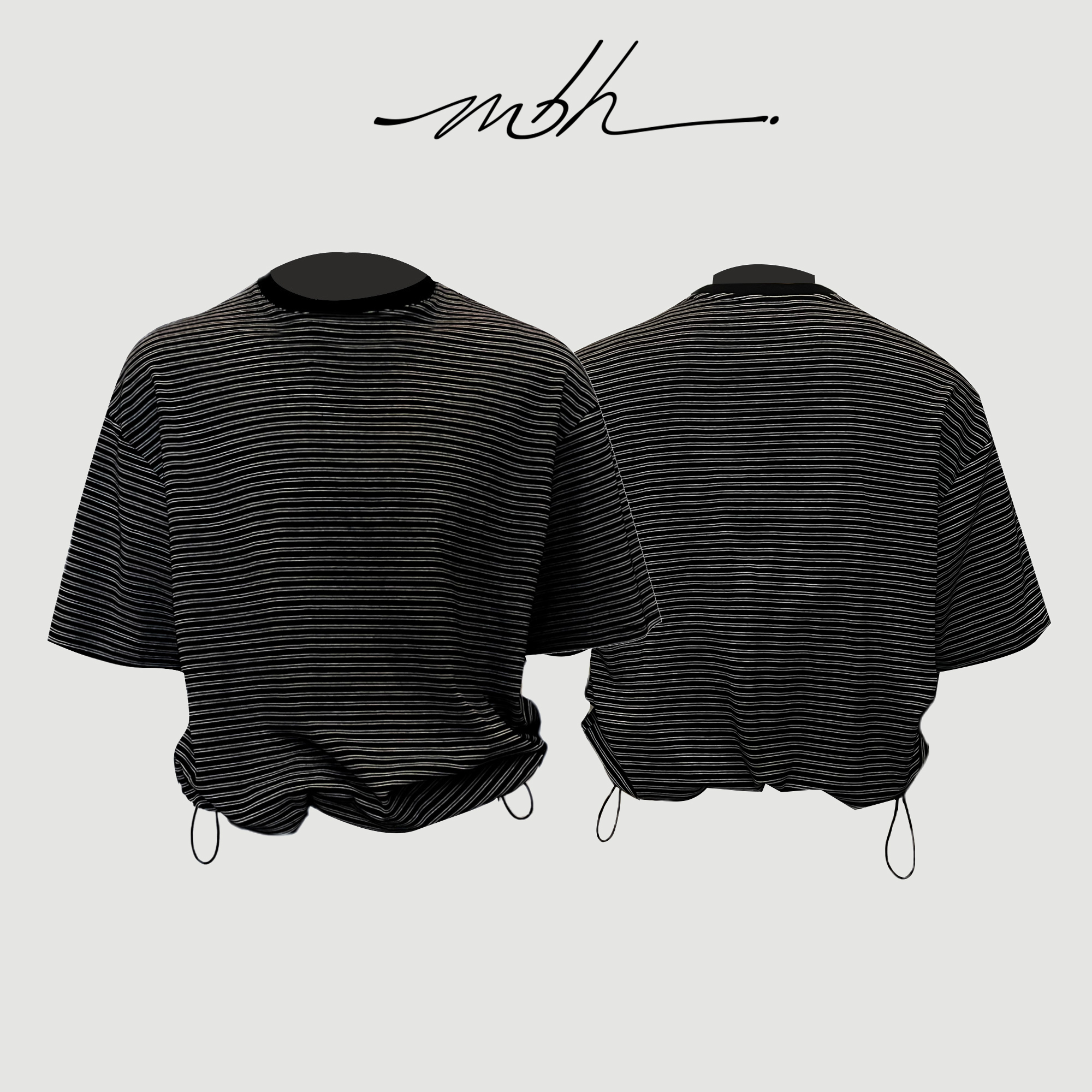 MBH|STRIPEDBASETEE撞色條紋弹力抽绳打底ins针织T恤韩版黑白半袖