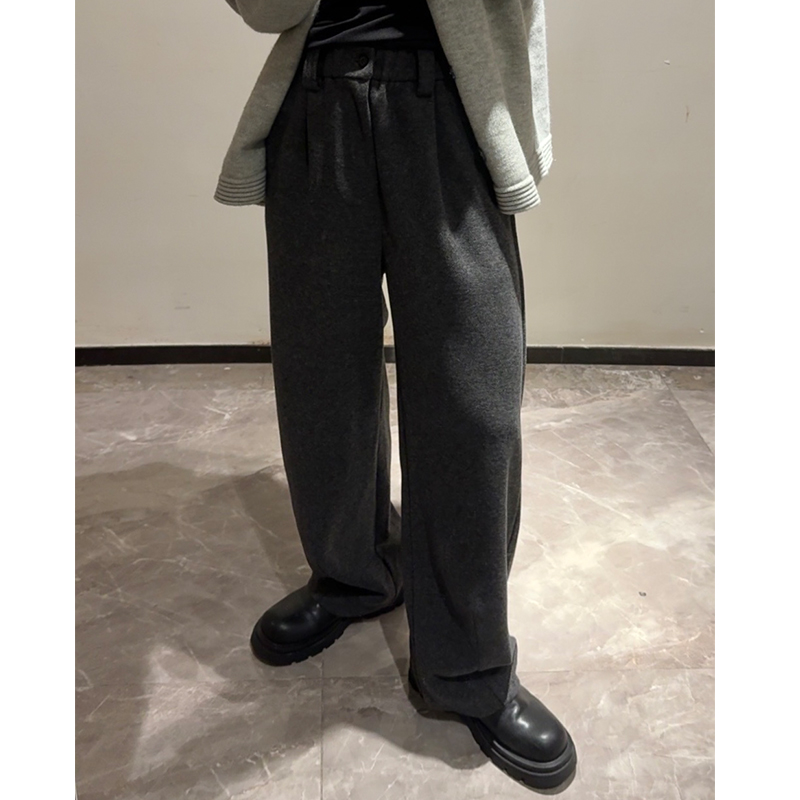 MBH|TROUSERS羊毛混纺呢子抗皱雅痞休闲裤松紧腰锥形阔腿长裤男装